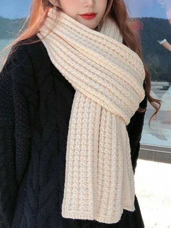 Solid Knitted Thick Wool Scarf