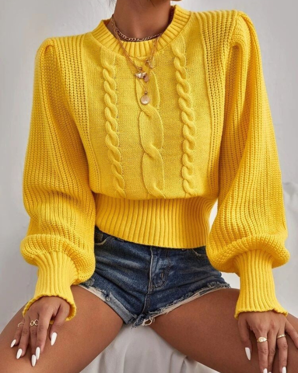 Knitted lantern sleeve sweater